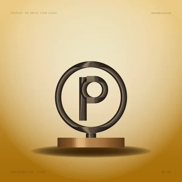 Display de Mesa com Logo — contraluz dourado