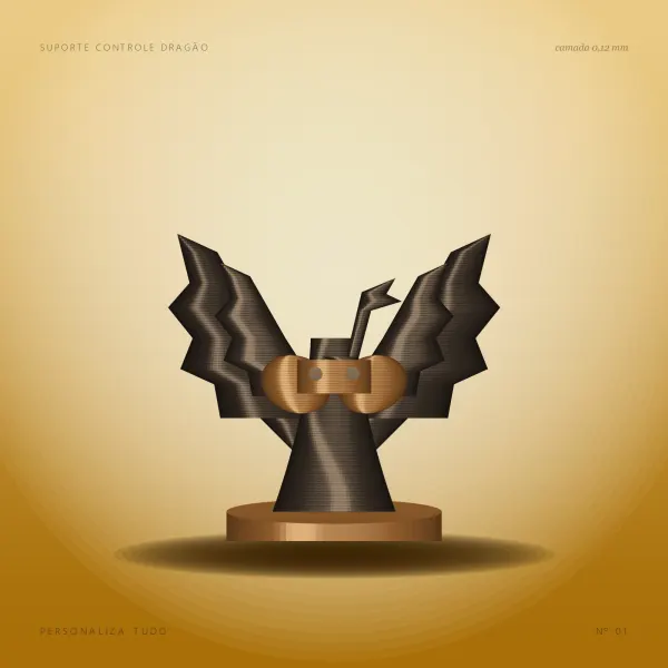 Suporte Controle Dragão — contraluz dourado
